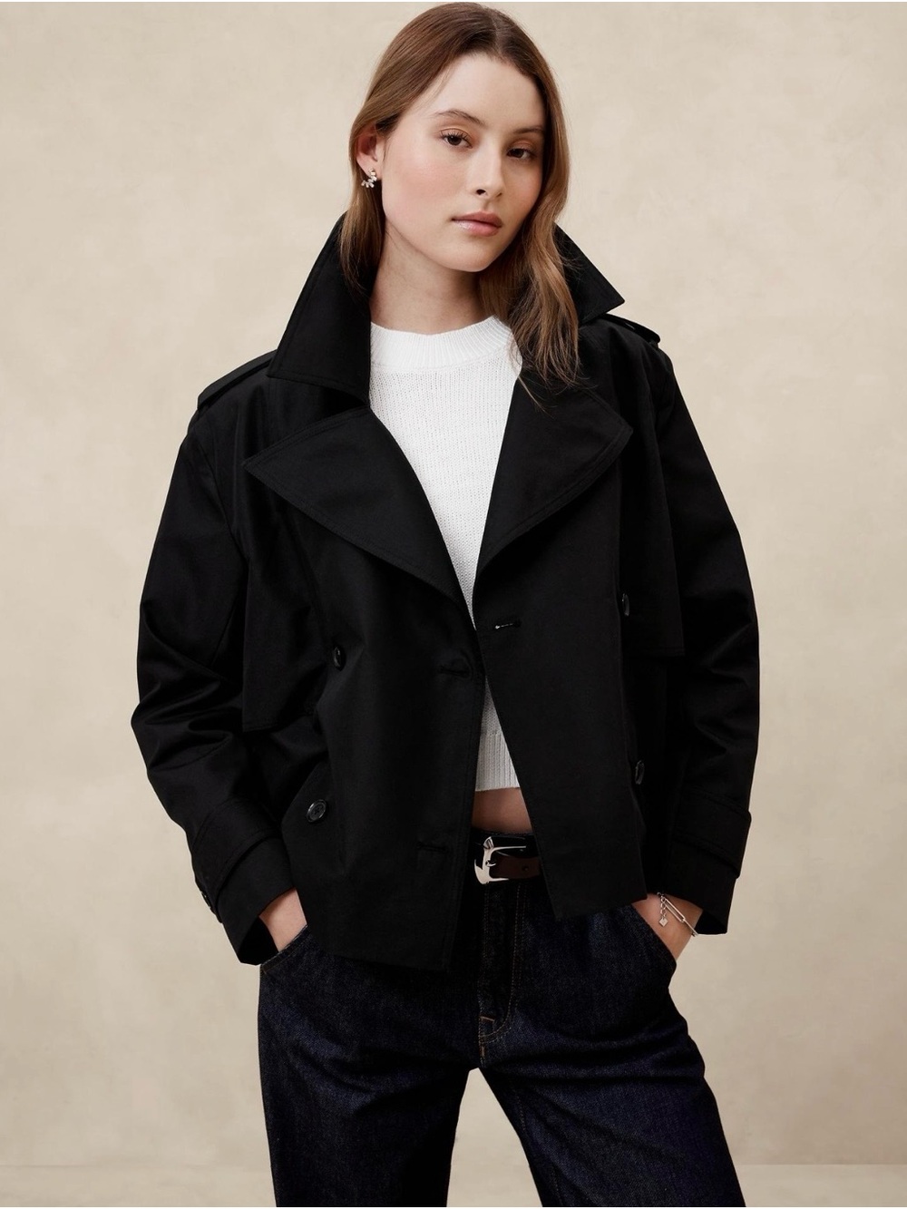Banana Republic Factory NWT Black Short Trench Coat XL